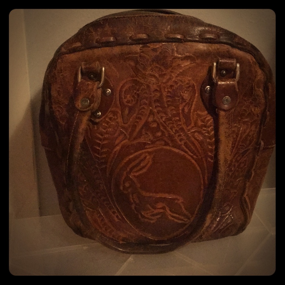 Vintage Rabbit Tooled Leather Purse